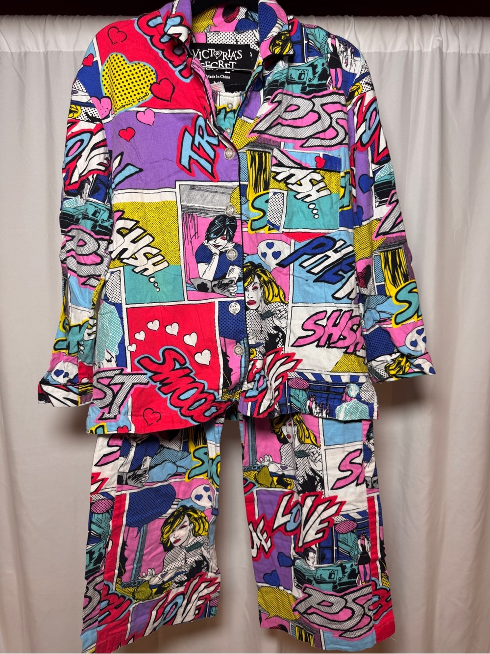 Victorias Secret Comic Strip After The Party Flannel Pajama Set Small